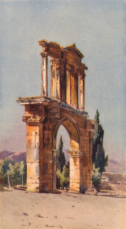 Hadrians bue, Athen (farge litho) av Angelos Giallinos