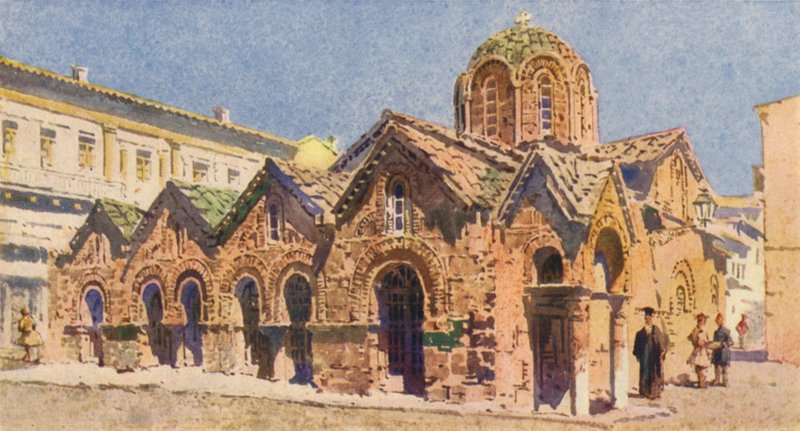 Panagia Kapnikari-kirken, Athen (svart litho) av Angelos Giallinos