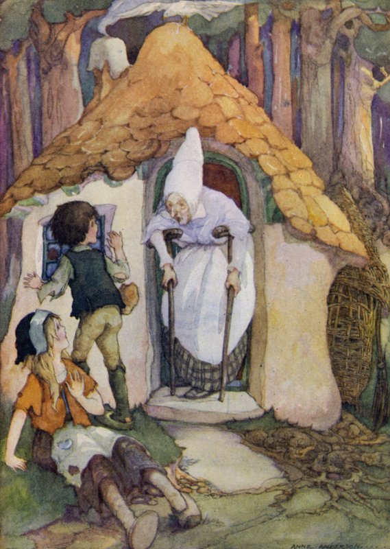 Hansel og Grethel (farge litho) av Anne (after) Anderson