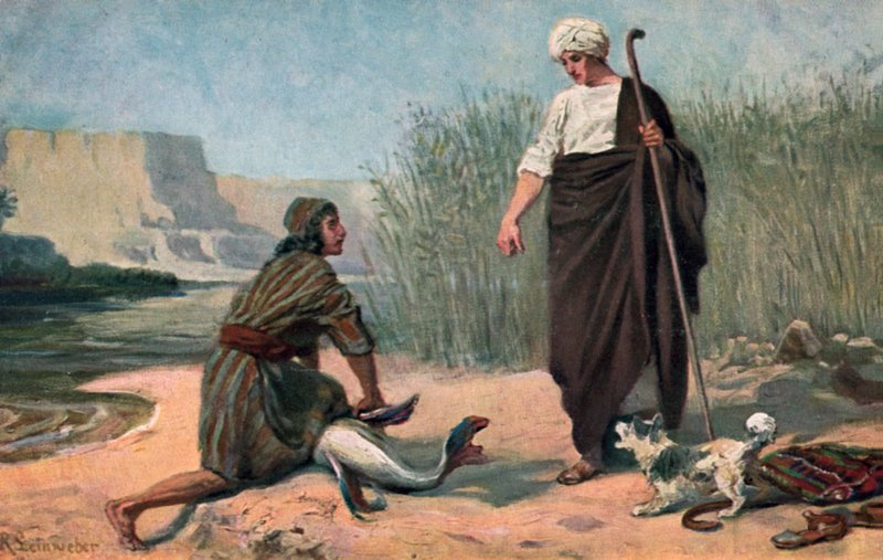 Tobias og engelen (farge litho) av Anton Robert Leinweber