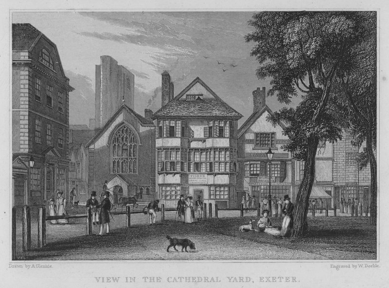 Utsikt i Cathedral Yard, Exeter (gravering) av Arthur Glennie