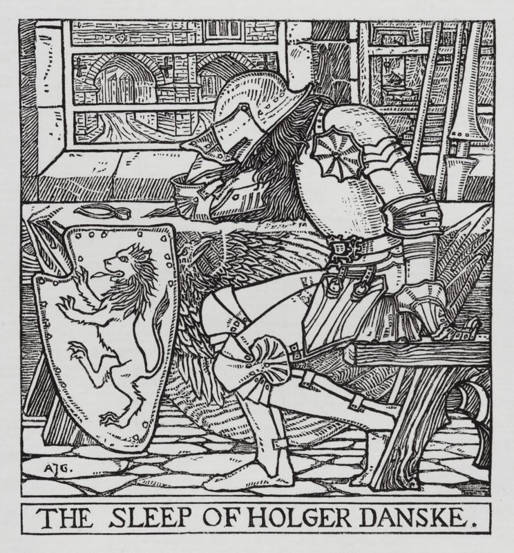 Hans Christian Andersen: Holger Danske (litho) av Arthur Joseph Gaskin