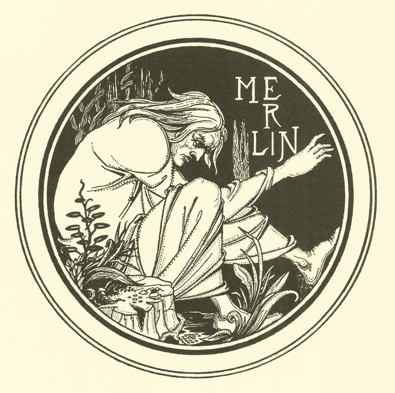 Merlin (litografi) av Aubrey (after) Beardsley