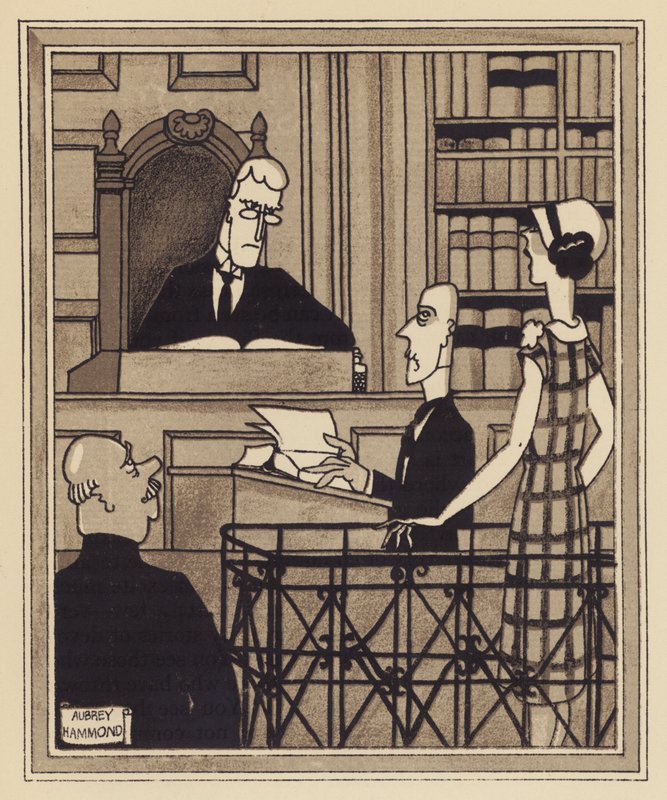 En politidomstol (litho) av Aubrey Hammond