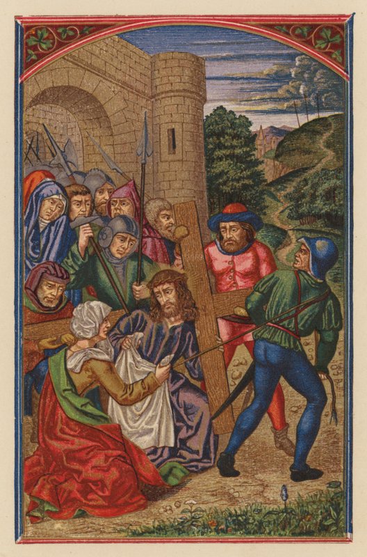 Jesus smigrer korset (kromolitt) av Austrian School