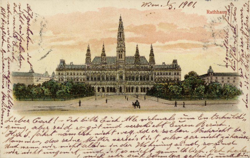 Postkort som viser rådhuset i Wien av Austrian School