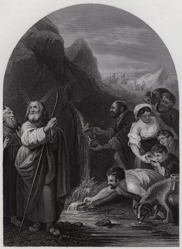 Moses slår klippen (gravering) av Bartolome Esteban (after) Murillo