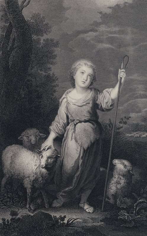 Den gode hyrde (gravering) av Bartolome Esteban (after) Murillo