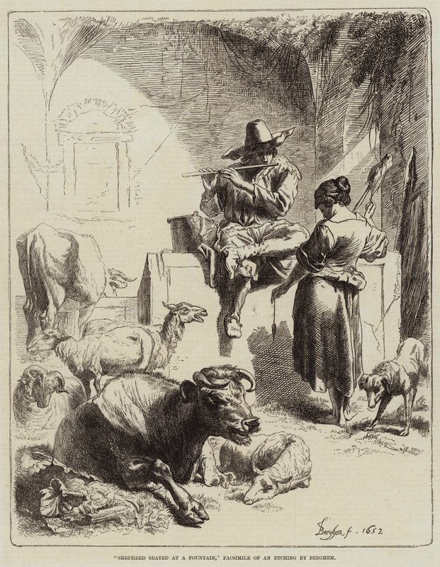 Hyrde som sitter ved en fontene av Benjamin Herring