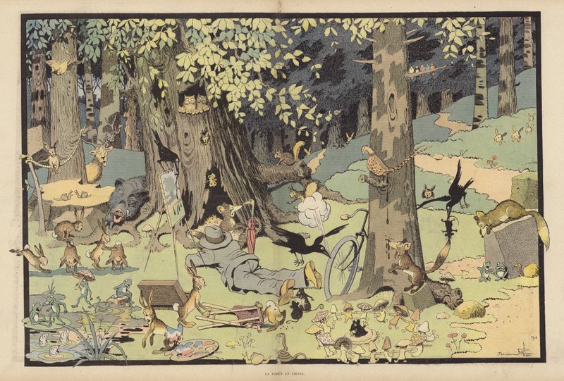 The Jubilant Forest (farge litho) av Benjamin Rabier