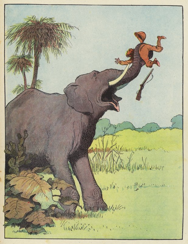 Elefant angriper en jeger av Benjamin Rabier