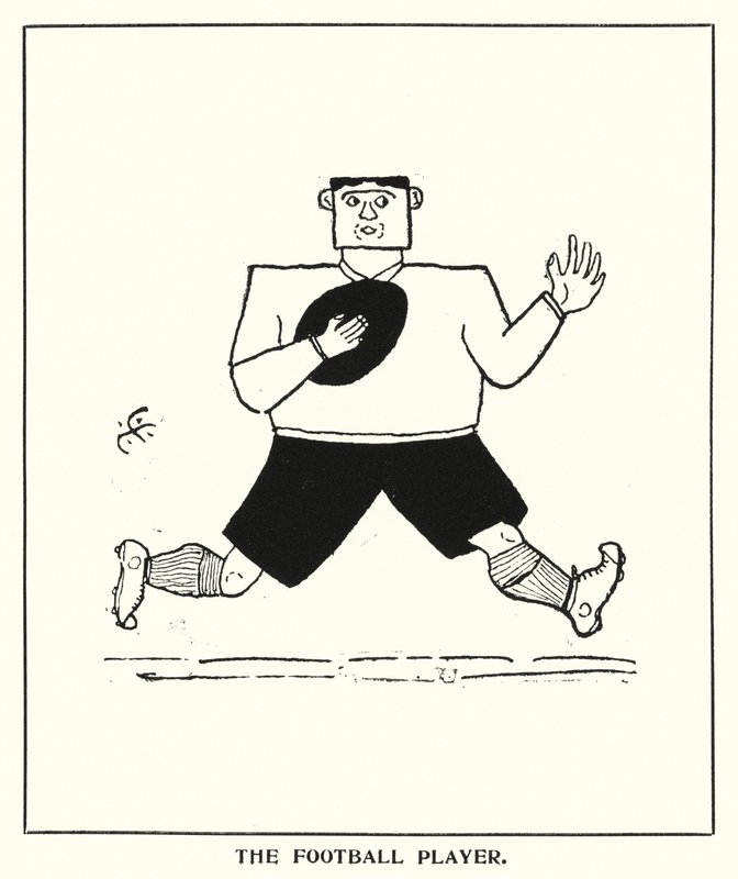 Oxford Quips: The Football Player (litho) av Bohun Lynch