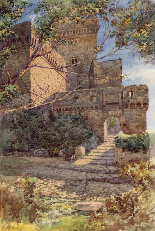 Slottet i Sermoneta (farge litho) av C.T.G. Formili