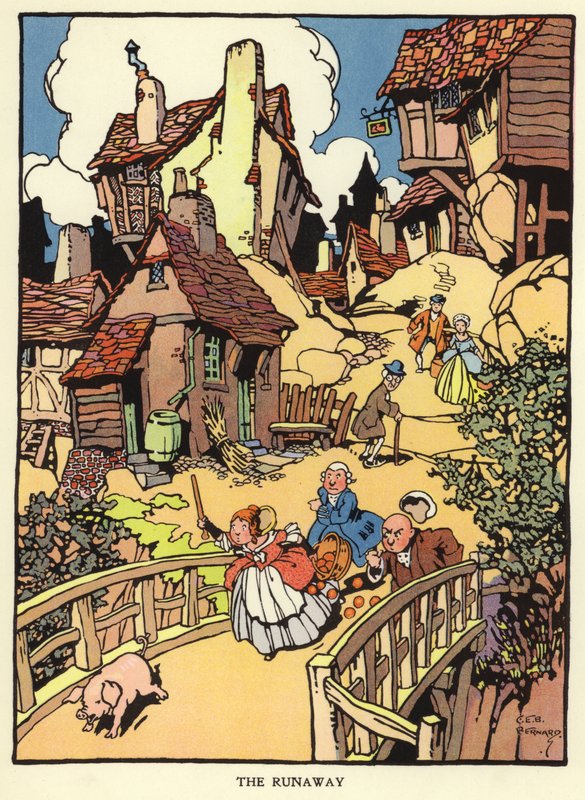 Runaway grisling (farge litho) av C. E. B. Bernard