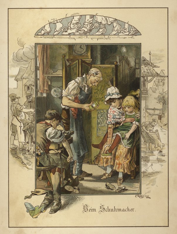 Hos skomakeren (farge litho) av Carl Rohling
