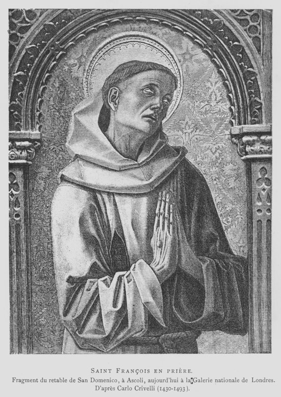 Frans av Assisi ber (litho) av Carlo Crivelli