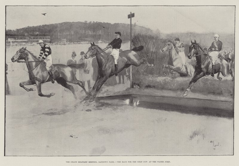 The Grand Military Meeting, Sandown Park, Race for Gold Cup, på Water Jump av Cecil Charles Windsor Aldin