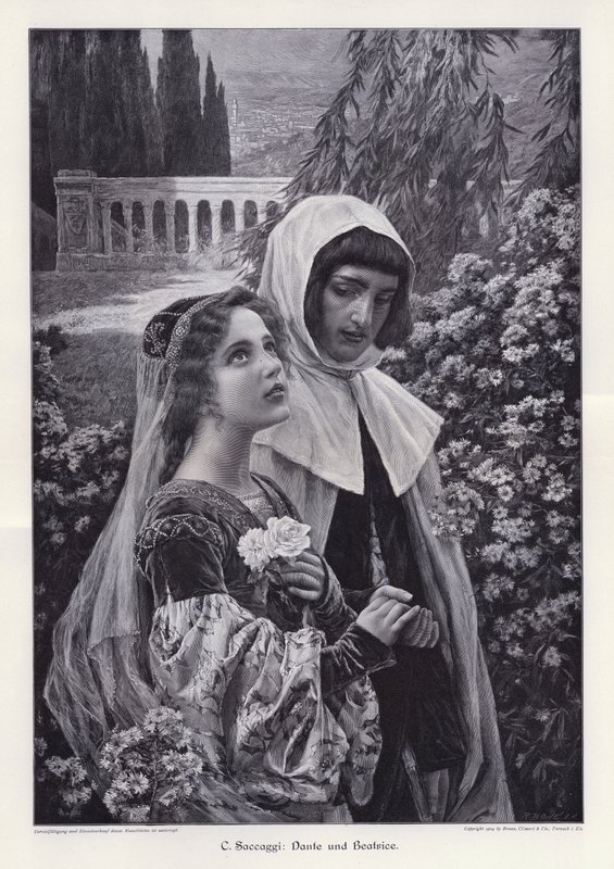Dante og Beatrice (gravering) av Cesare Saccaggi