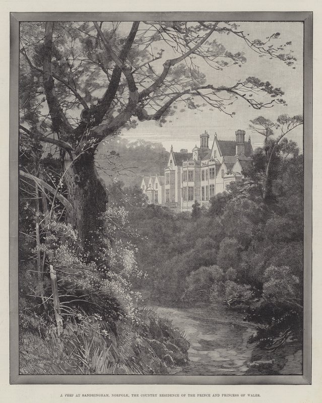 En titt på Sandringham, Norfolk, landstedet til prinsen og prinsessen av Wales av Charles Auguste Loye