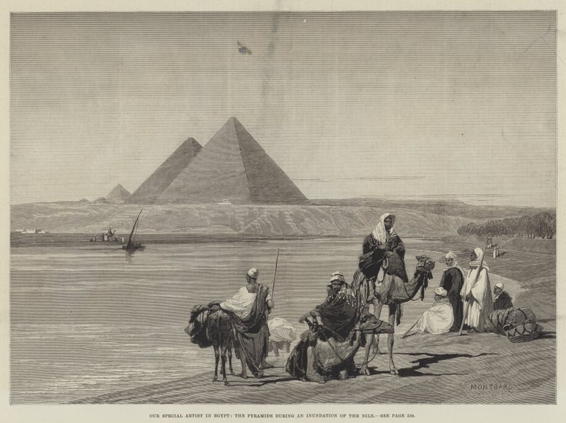 Vår spesielle kunstner i Egypt, pyramidene under en oversvømmelse av Nilen av Charles Auguste Loye