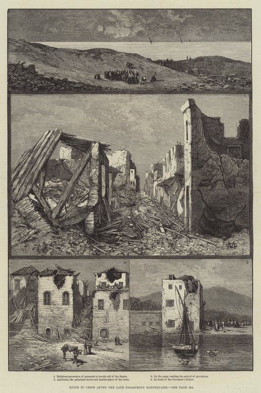 Ruiner i Chios etter det sene katastrofale jordskjelvet av Charles Auguste Loye