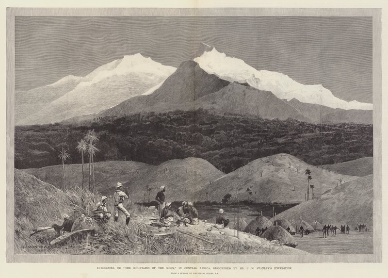 Ruwenzori, eller Månens fjell, i Sentral-Afrika, oppdaget av Mr H M Stanleys ekspedisjon av Charles Auguste Loye