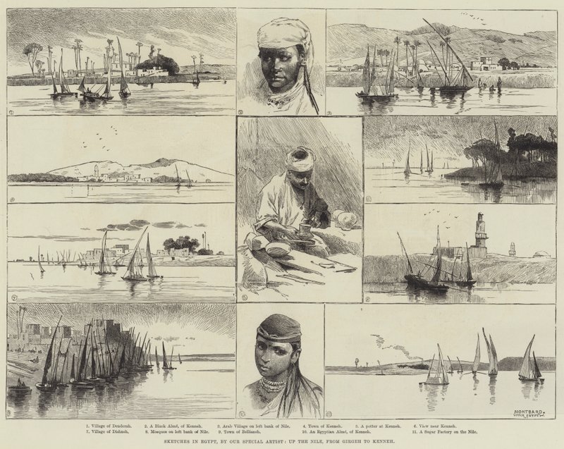 Skisser i Egypt, oppover Nilen, fra Girgeh til Kenneh av Charles Auguste Loye