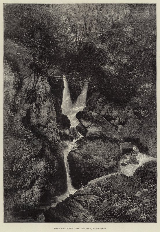 Stock Gill Force, nær Ambleside, Windermere av Charles Auguste Loye