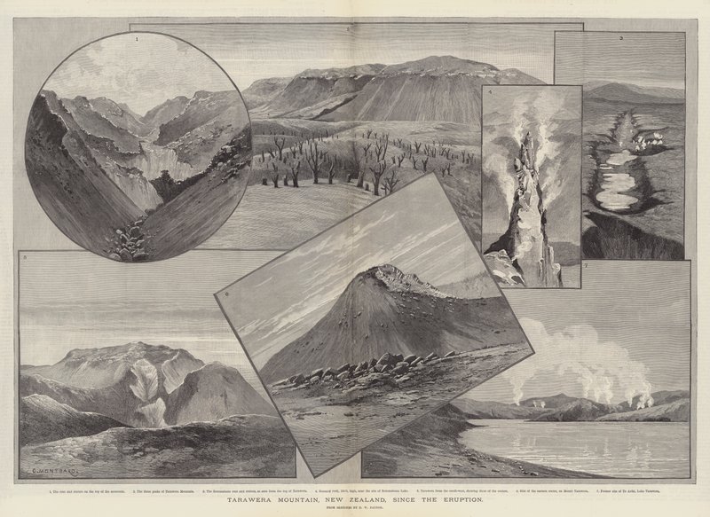 Tarawera Mountain, New Zealand, siden utbruddet av Charles Auguste Loye
