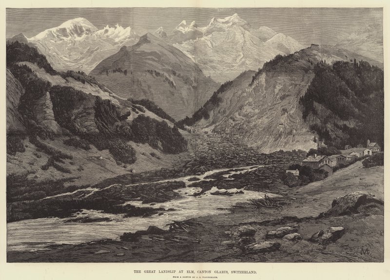 The Great Landslip at Elm, Canton Glarus, Sveits av Charles Auguste Loye