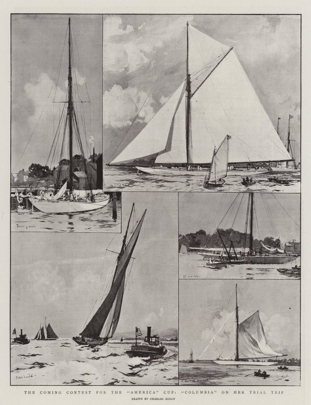 The Coming Contest for America Cup, Columbia på sin prøvetur av Charles Edward Dixon