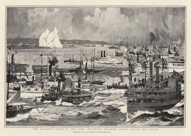 The Yachting Fever i New York, Excursion Steamers som følger Racing av Charles Edward Dixon