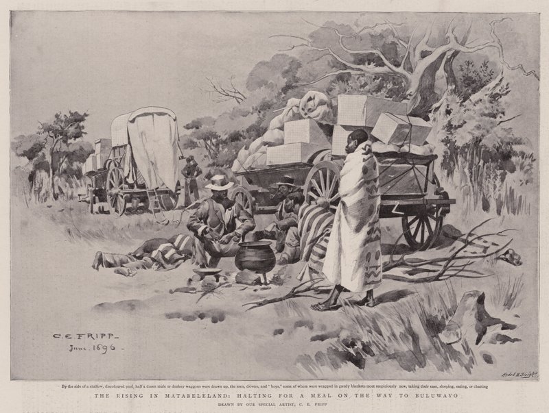 The Rising i Matabeleland, stopper for et måltid på vei til Bulawayo av Charles Edwin Fripp