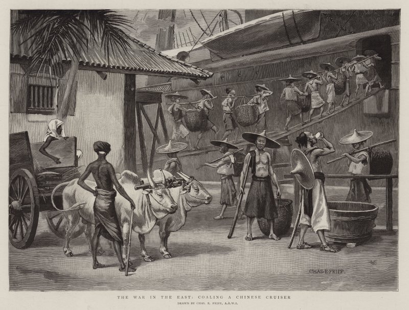 The War in the East, Coaling a Chinese Cruiser av Charles Edwin Fripp