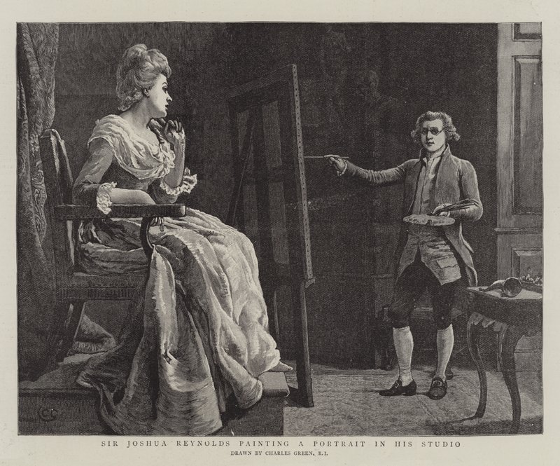 Sir Joshua Reynolds maler et portrett i studioet sitt av Charles Green