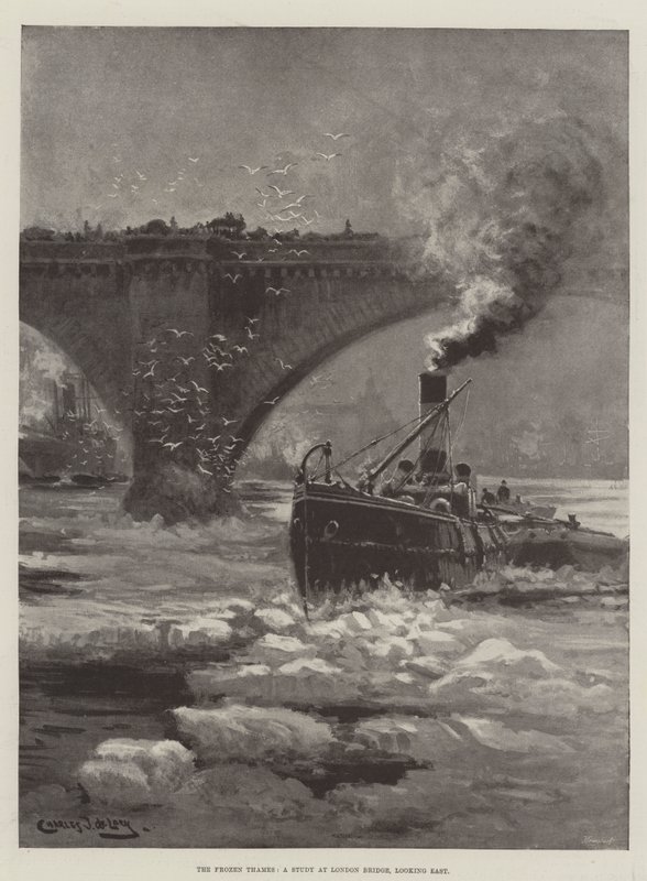 The Frozen Thames, en studie ved London Bridge, ser østover av Charles John de Lacy