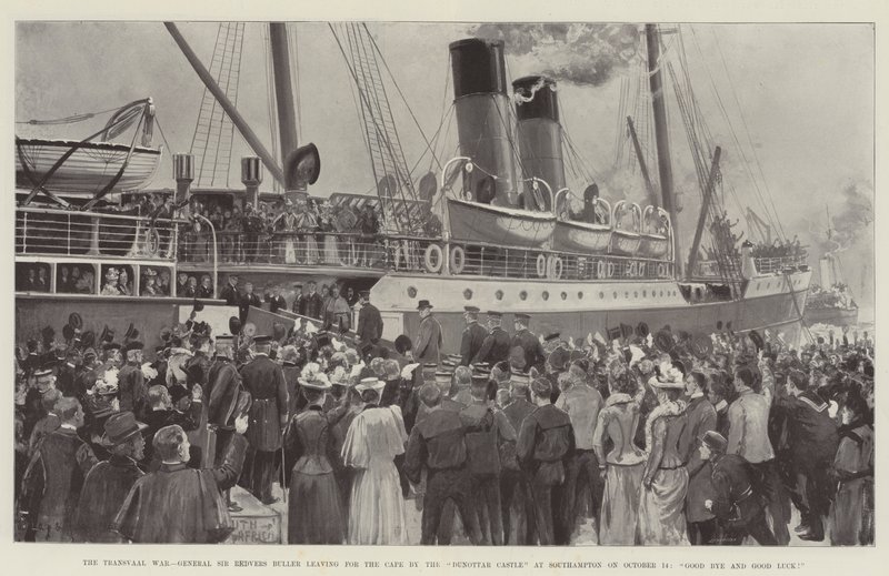 Transvaal-krigen, general Sir Redvers Buller dro til Kapp ved Dunnottar-slottet i Southampton 14. oktober, farvel og lykke til! av Charles John de Lacy