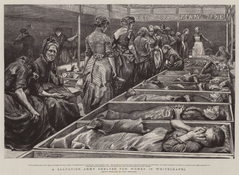 Et krisesenter for kvinner til Frelsesarmeen i Whitechapel av Charles Paul Renouard
