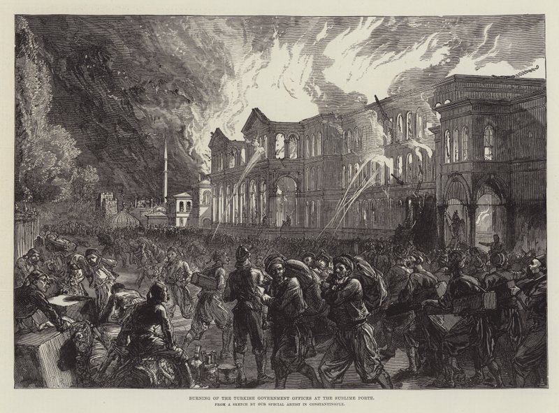 Brenning av de tyrkiske regjeringskontorene ved Sublime Porte av Sir John Charles Robinson