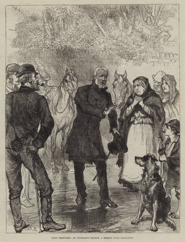 Irish Sketches, an Itinerant Orator, en Sketch nær Killarney av Sir John Charles Robinson