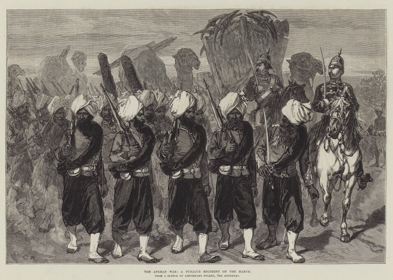 Den afghanske krigen, et Punjaub-regiment i mars av Sir John Charles Robinson