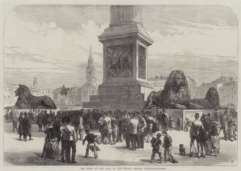 The Lions at the Base of the Nelson Column, Trafalgar-Square av Sir John Charles Robinson