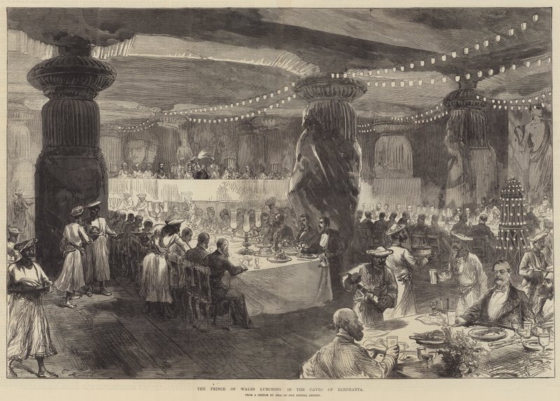 Prinsen av Wales spiser lunsj i Caves of Elephanta av Sir John Charles Robinson