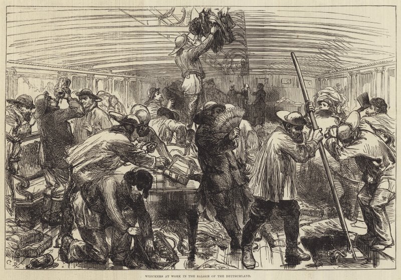 Wreckers at Work in the Saloon of the Deutschland av Sir John Charles Robinson