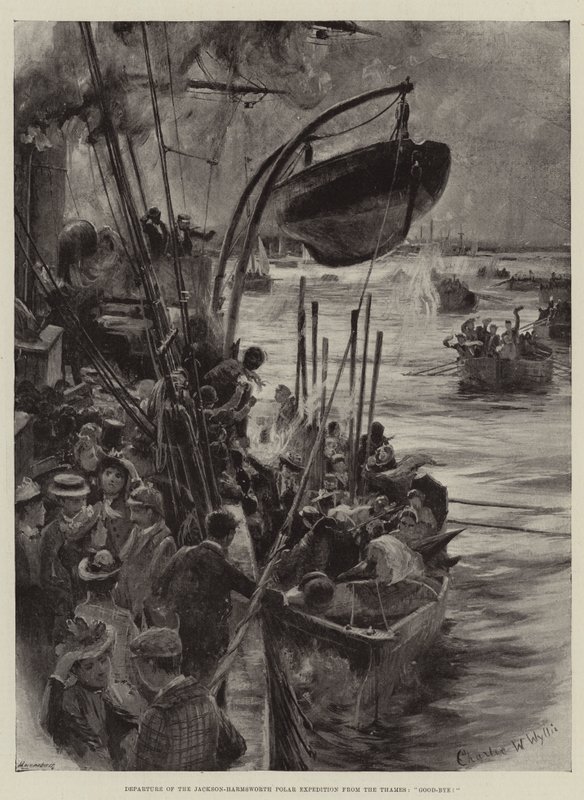 Avgang fra Jackson-Harmsworth polarekspedisjon fra Themsen, farvel! av Charles William Wyllie