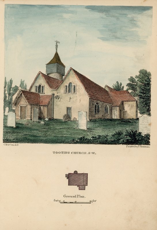 Sørvest utsikt over Tooting kirke av Charles Burton