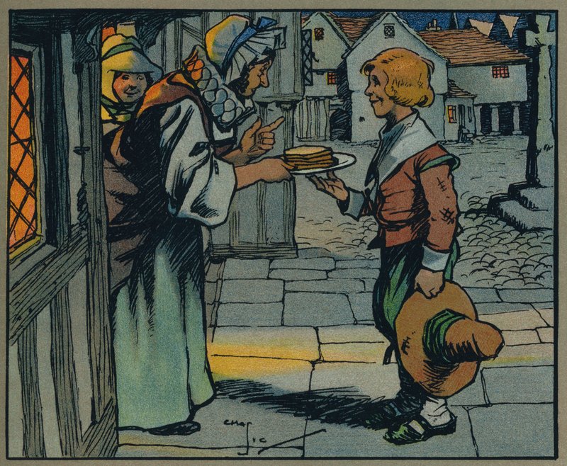Brunt brød og smør (farge litho) av Charles Crombie