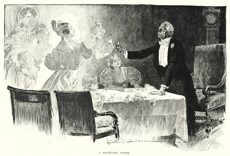 En ungkarsmiddag (litho) av Charles Dana Gibson