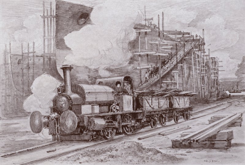 Verftslokomotivet (litho) av Charles John de (after) Lacy