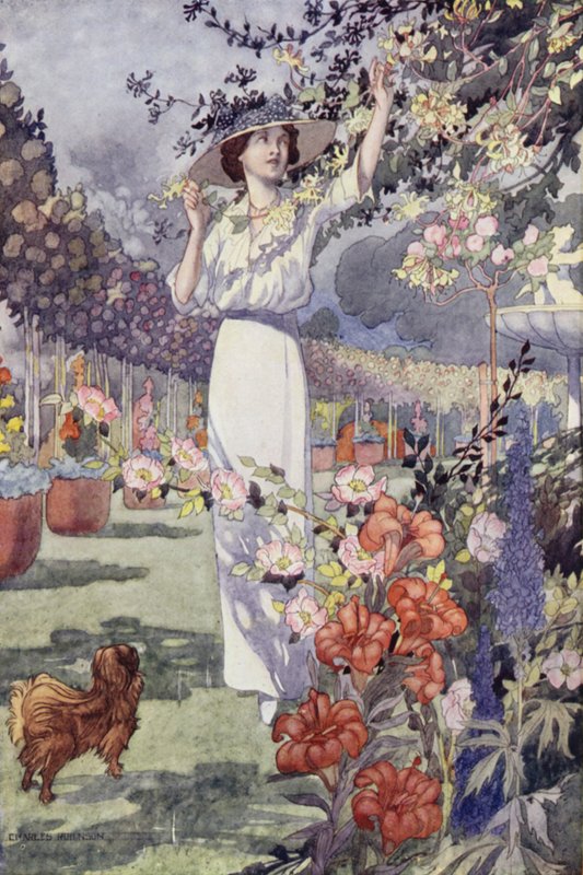 Our Sentimental Garden: The Hemicycle (farge litho) av Charles Robinson